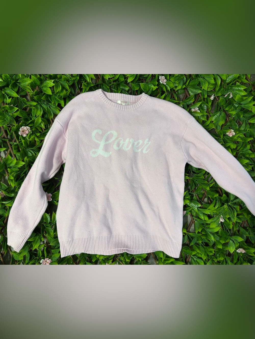 Stella Tweed 'Lover' Script Crewneck Sweater - Light Pink & White